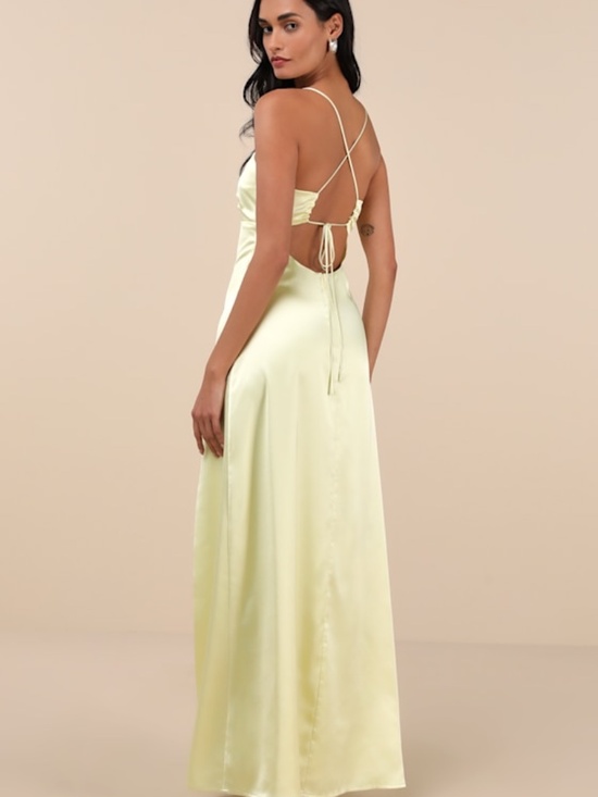 Lulus Dresses & Skirts - Lulus Stunning Example Light Yellow Satin Backless Maxi Dress - Size XL